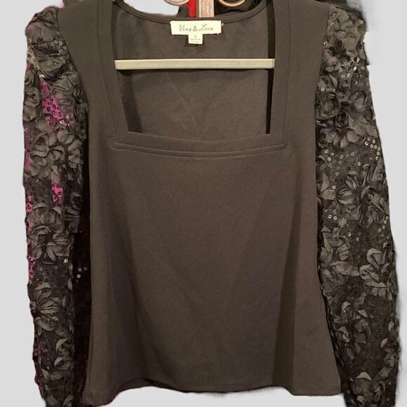 See Through Sequins Long  Sleeve Black Top - Picture 2 of 9